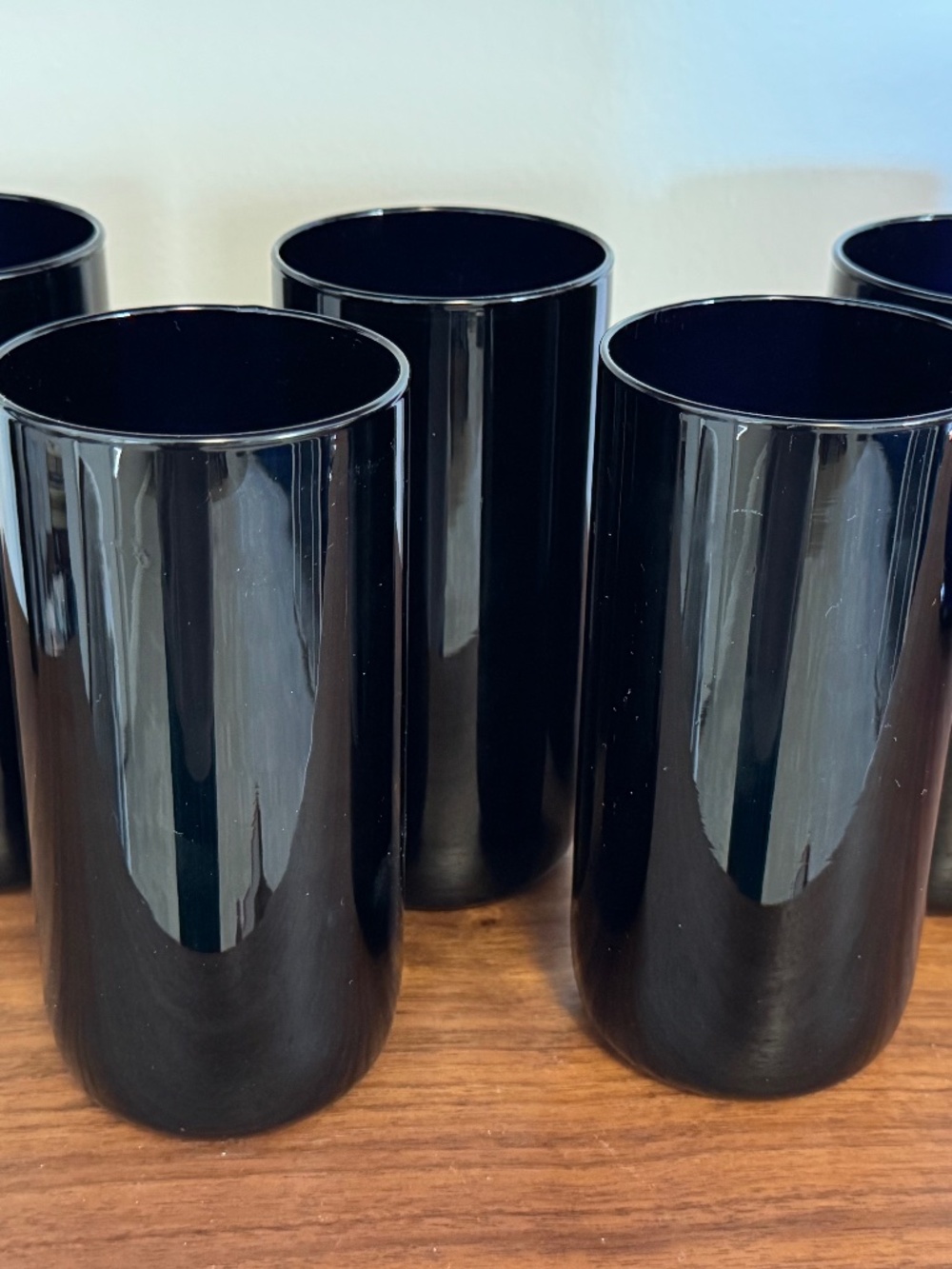 Vintage Libbey Black Amethyst Drinking Glass Tumbler/Highball/Cocktail Set 5